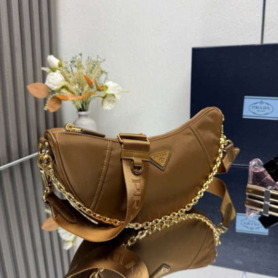 Knockoff Prada Re-Nylon Demi-Lune Crossbody Bag 1BH222 Brown Fake Sale Online Replica Prada Re-Nylon Demi-Lune Crossbody Bag 1BH222 Brown Clone Cheap