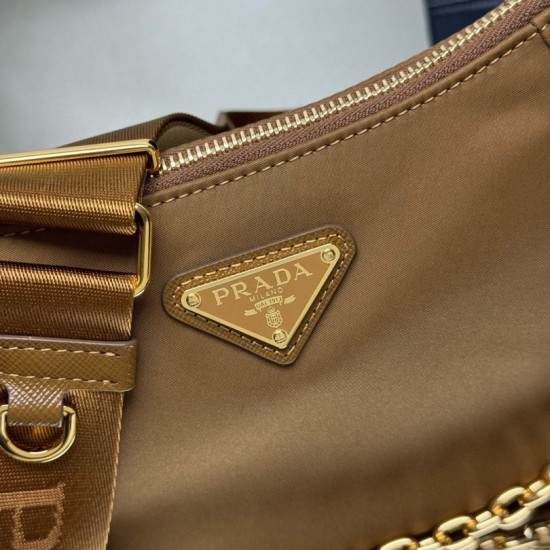 Knockoff Prada Re-Nylon Demi-Lune Crossbody Bag 1BH222 Brown Fake Sale Online Replica Prada Re-Nylon Demi-Lune Crossbody Bag 1BH222 Brown Clone Cheap