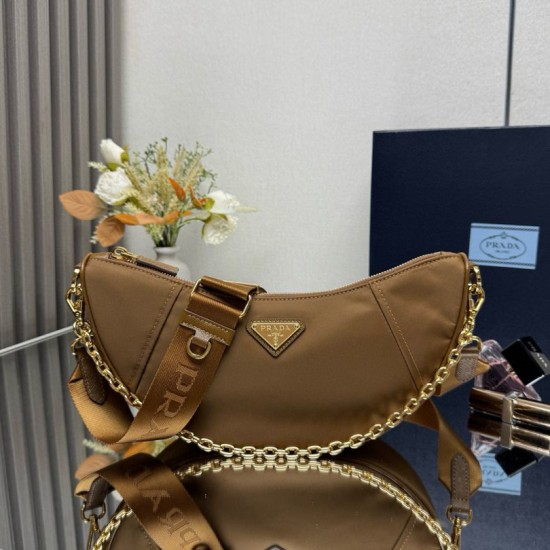Knockoff Prada Re-Nylon Demi-Lune Crossbody Bag 1BH222 Brown Fake Sale Online Replica Prada Re-Nylon Demi-Lune Crossbody Bag 1BH222 Brown Clone Cheap