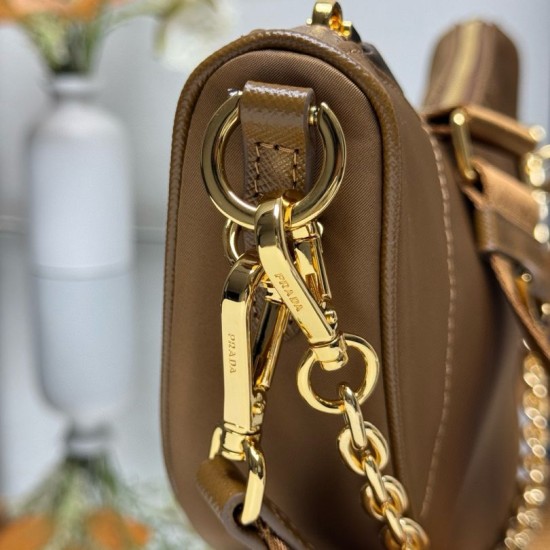 Knockoff Prada Re-Nylon Demi-Lune Crossbody Bag 1BH222 Brown Fake Sale Online Replica Prada Re-Nylon Demi-Lune Crossbody Bag 1BH222 Brown Clone Cheap