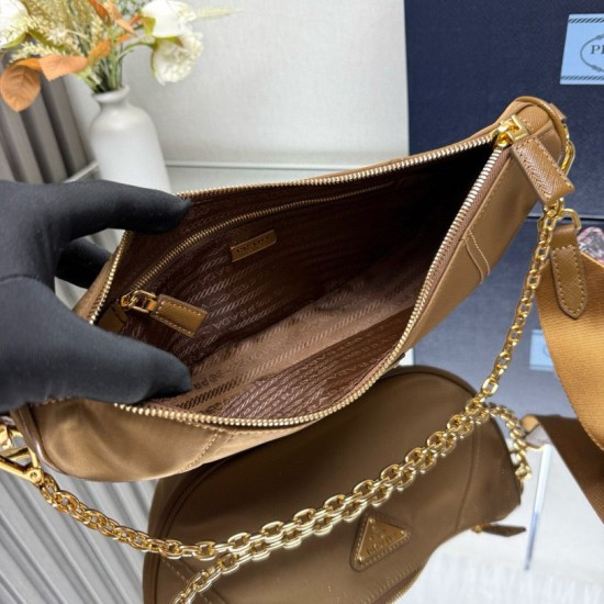 Knockoff Prada Re-Nylon Demi-Lune Crossbody Bag 1BH222 Brown Fake Sale Online Replica Prada Re-Nylon Demi-Lune Crossbody Bag 1BH222 Brown Clone Cheap
