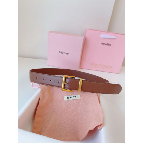 Replica Miu Miu 35mm Gold-Tone Buckle Belt Brown Clone Cheap
