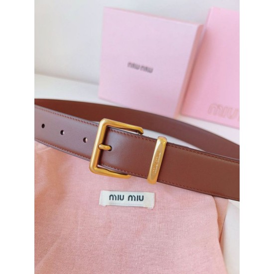 Replica Miu Miu 35mm Gold-Tone Buckle Belt Brown Clone Cheap