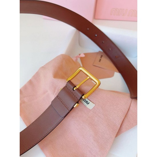 Replica Miu Miu 35mm Gold-Tone Buckle Belt Brown Clone Cheap