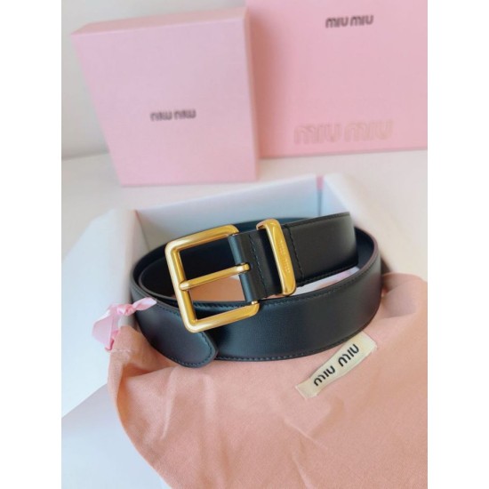 Replica Miu Miu 35mm Gold-Tone Buckle Belt Black Clone Cheap