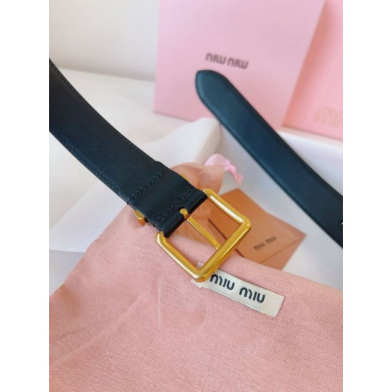 Replica Miu Miu 35mm Gold-Tone Buckle Belt Black Clone Cheap