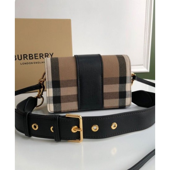 Replica Burberry Small Buckle Crossbody Bag Black Clone Cheap