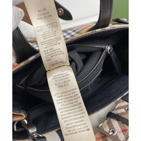 Replica Burberry Small Banner Vintage Check Tote Bag Black Clone Cheap