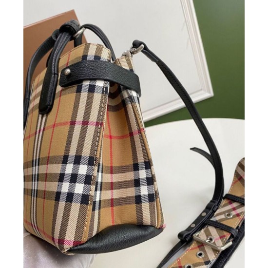 Replica Burberry Small Banner Vintage Check Tote Bag Black Clone Cheap