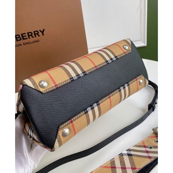 Replica Burberry Small Banner Vintage Check Tote Bag Black Clone Cheap