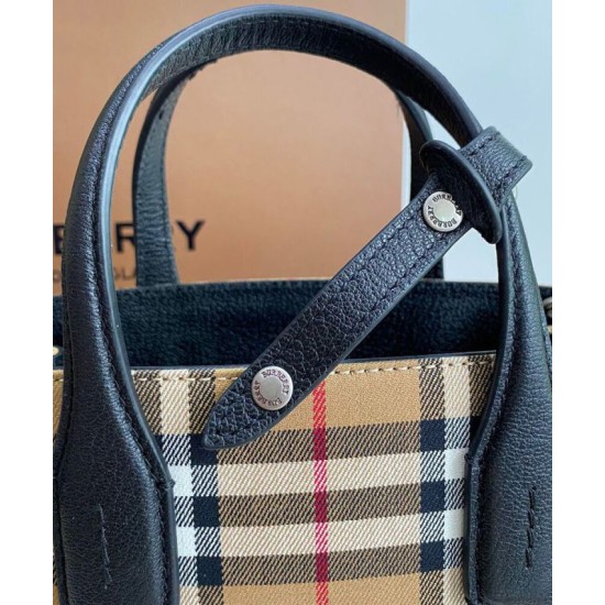 Replica Burberry Small Banner Vintage Check Tote Bag Black Clone Cheap
