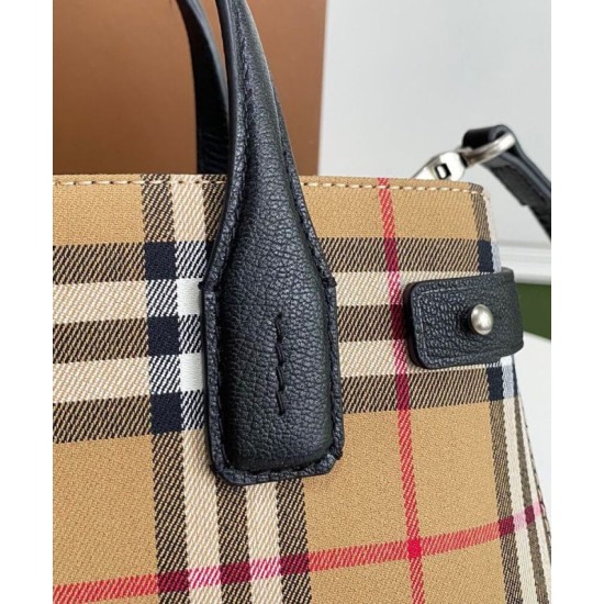 Replica Burberry Small Banner Vintage Check Tote Bag Black Clone Cheap