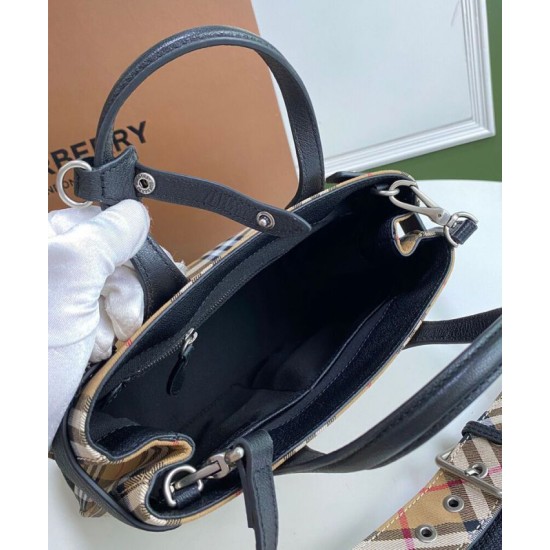 Replica Burberry Small Banner Vintage Check Tote Bag Black Clone Cheap