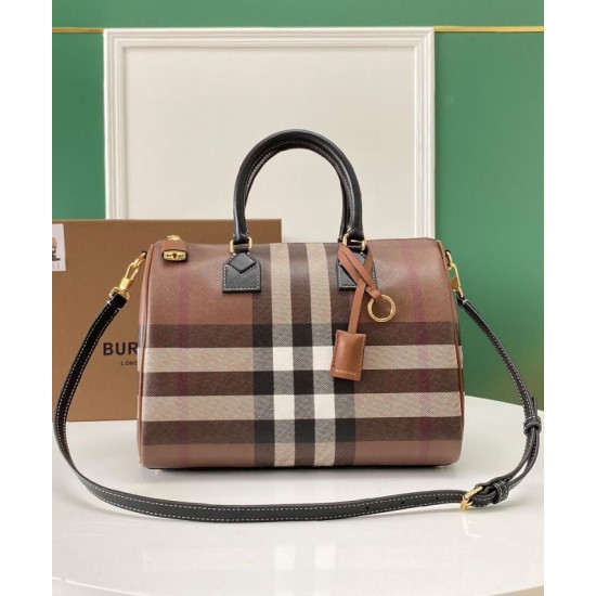 Replica Burberry Medium Check Bowling Bag Brown Clone Cheap