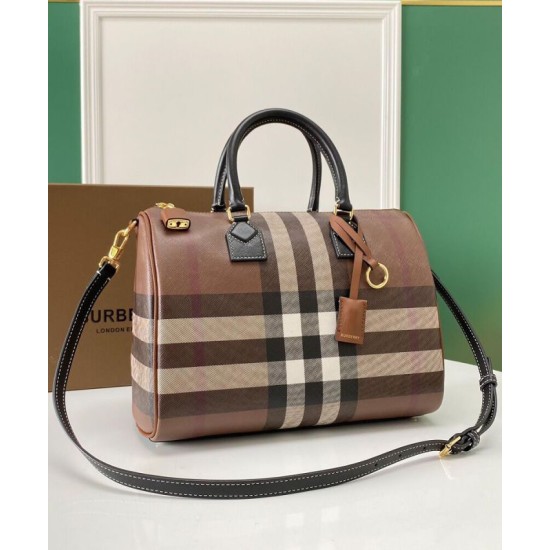 Replica Burberry Medium Check Bowling Bag Brown Clone Cheap