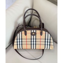 Replica Burberry Canvas Highlands Bowling Handbag Dark Coffee Clone Cheap