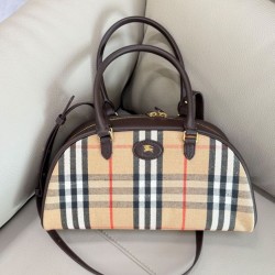 Replica Burberry Canvas Highlands Bowling Handbag Dark Coffee Clone Cheap