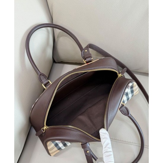 Replica Burberry Canvas Highlands Bowling Handbag Dark Coffee Clone Cheap