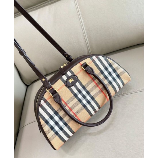 Replica Burberry Canvas Highlands Bowling Handbag Dark Coffee Clone Cheap