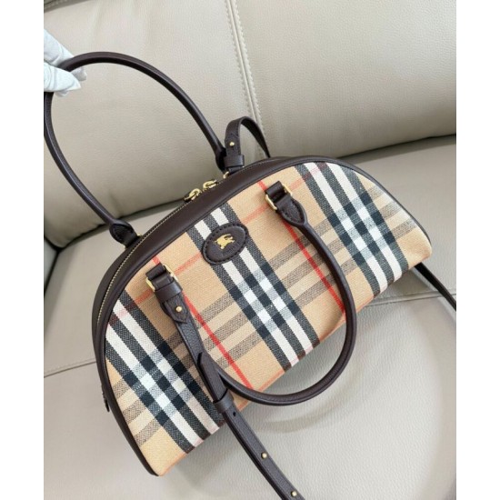 Replica Burberry Canvas Highlands Bowling Handbag Dark Coffee Clone Cheap