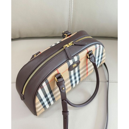 Replica Burberry Canvas Highlands Bowling Handbag Dark Coffee Clone Cheap