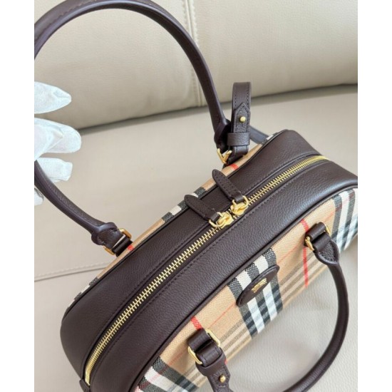 Replica Burberry Canvas Highlands Bowling Handbag Dark Coffee Clone Cheap