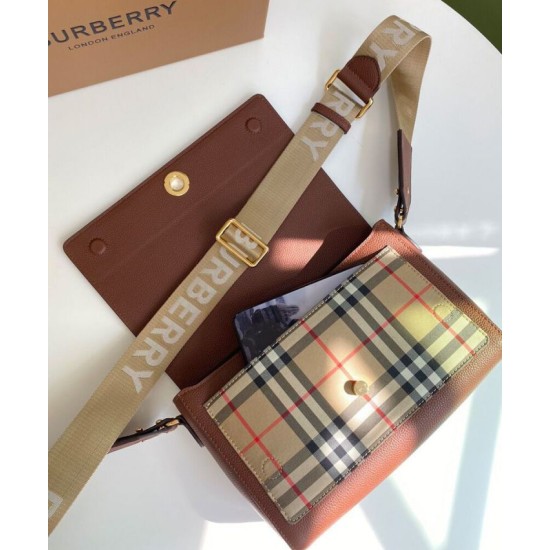 Replica Burberry Vintage Check Note Crossbody Bag Coffee Clone Cheap