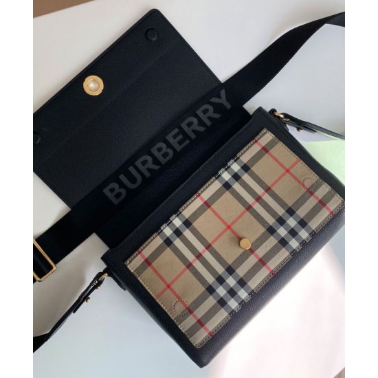 Replica Burberry Vintage Check Note Crossbody Bag Black Clone Cheap