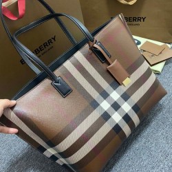 Replica Burberry Checked Tote Bag Dark Coffee Clone Cheap