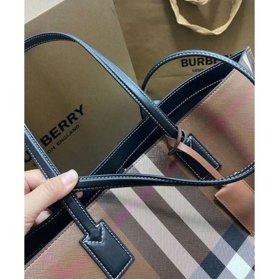 Replica Burberry Checked Tote Bag Dark Coffee Clone Cheap