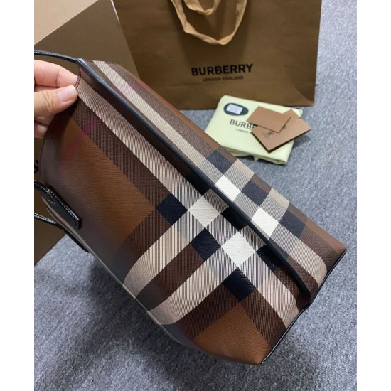 Replica Burberry Checked Tote Bag Dark Coffee Clone Cheap