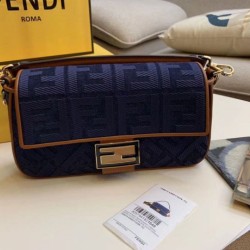 Replica Fendi Baguette Medium Bag Blue Denim Fake