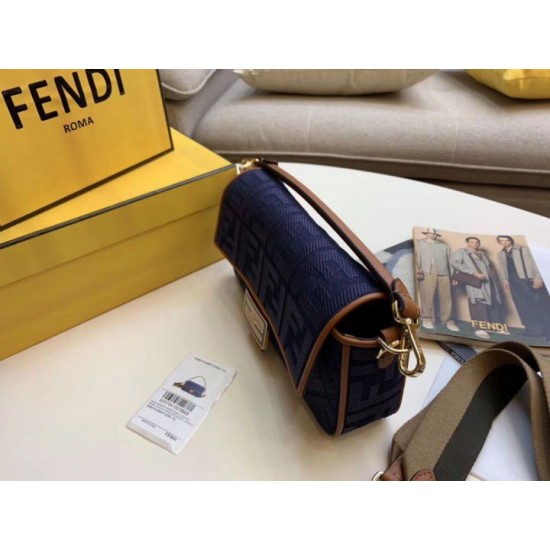 Replica Fendi Baguette Medium Bag Blue Denim Fake