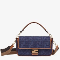 Replica Fendi Baguette Medium Bag Blue Denim Fake