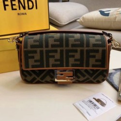 Replica Fendi Baguette Medium Bag Green Denim Fake
