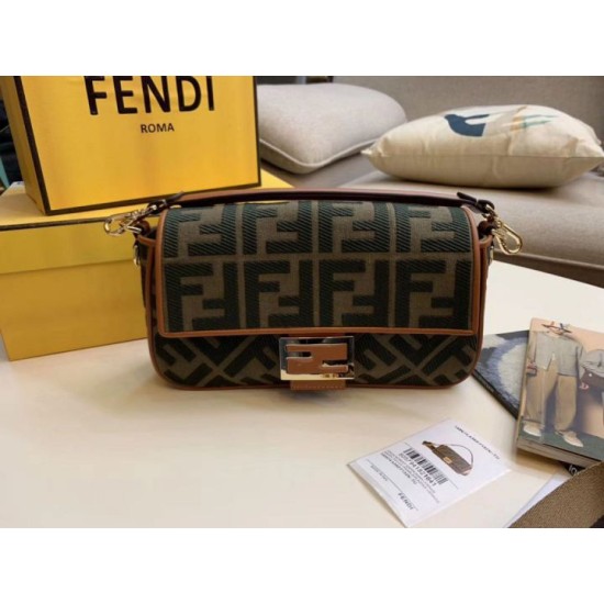 Replica Fendi Baguette Medium Bag Green Denim Fake
