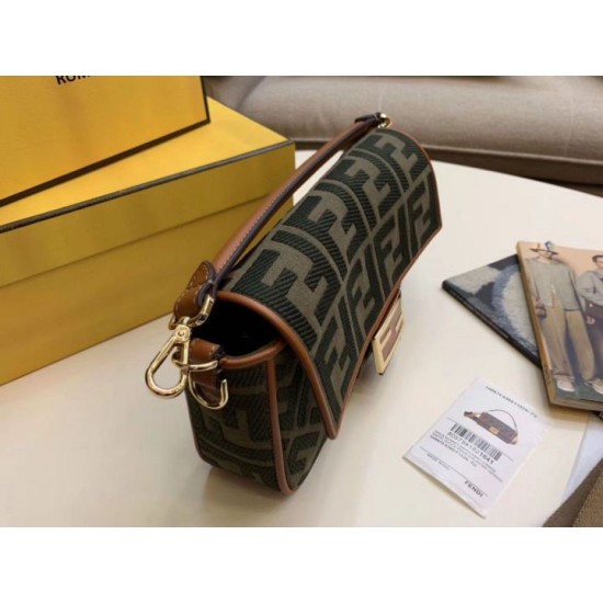 Replica Fendi Baguette Medium Bag Green Denim Fake
