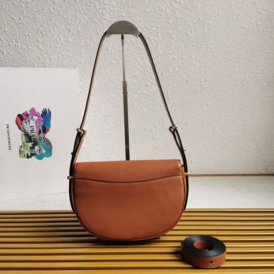 Replica Prada Arque Shoulder Bag with Flap Brown Fake