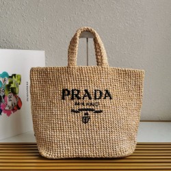 Replica Prada Large Crochet Tote Bag Raffia-effect Yarn Beige Fake