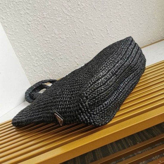 Replica Prada Large Crochet Tote Bag Raffia-effect Yarn Black Fake Replica Prada Large Crochet Tote Bag Raffia-effect Yarn Black Fake