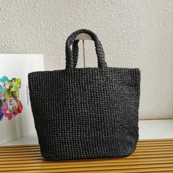 Replica Prada Large Crochet Tote Bag Raffia-effect Yarn Black Fake Replica Prada Large Crochet Tote Bag Raffia-effect Yarn Black Fake