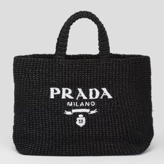 Replica Prada Large Crochet Tote Bag Raffia-effect Yarn Black Fake Replica Prada Large Crochet Tote Bag Raffia-effect Yarn Black Fake