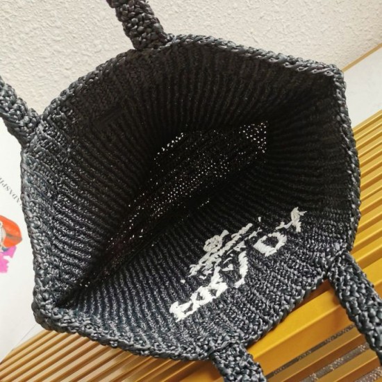 Replica Prada Large Crochet Tote Bag Raffia-effect Yarn Black Fake Replica Prada Large Crochet Tote Bag Raffia-effect Yarn Black Fake