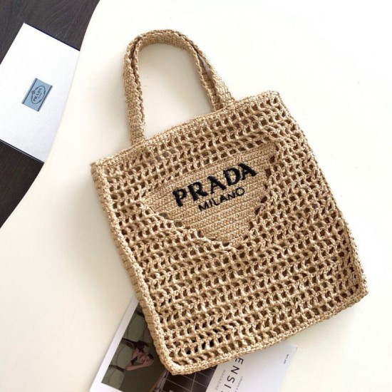 Replica Prada Small Tote Bag Woven Raffia Beige Fake