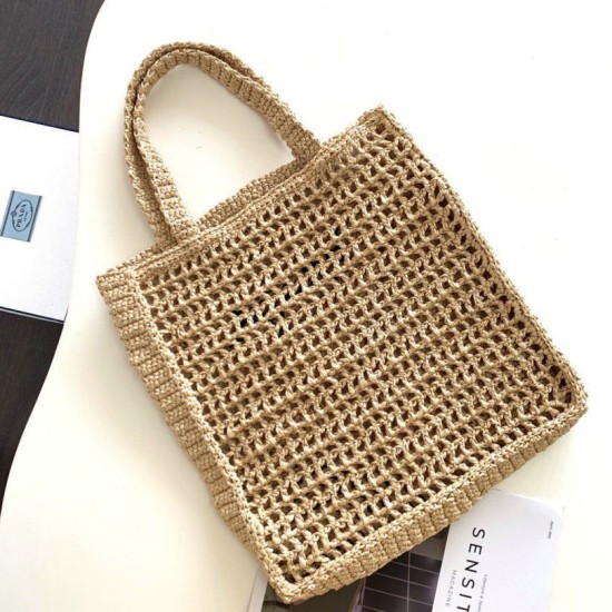 Replica Prada Small Tote Bag Woven Raffia Beige Fake
