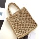 Replica Prada Small Tote Bag Woven Raffia Beige Fake