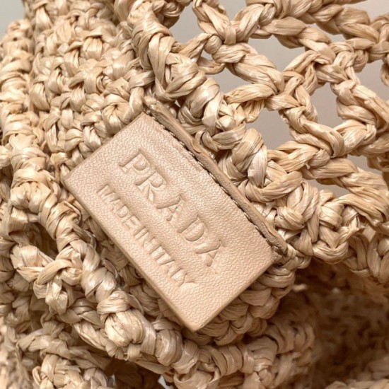 Replica Prada Small Tote Bag Woven Raffia Beige Fake