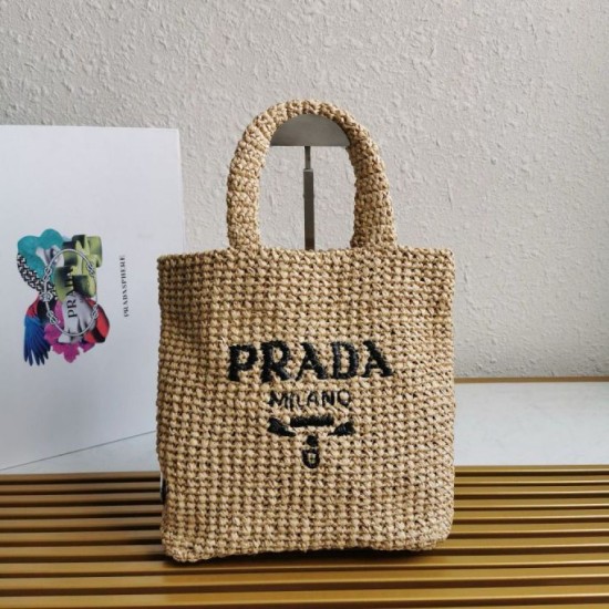 Replica Prada Small Crochet Tote Bag Raffia-effect Yarn Beige Fake