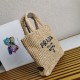 Replica Prada Small Crochet Tote Bag Raffia-effect Yarn Beige Fake