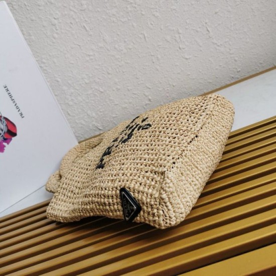 Replica Prada Small Crochet Tote Bag Raffia-effect Yarn Beige Fake